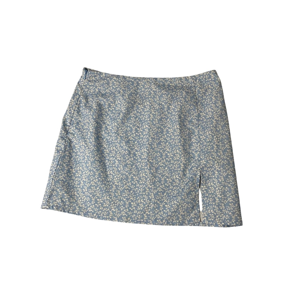 SHEIN Women Light Blue Floral Mini Skirt Side Slit‎ A-Line Size S